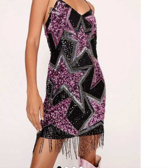 [ NASTY GAL] brand new with tags  Women's size 6- TASSEL  BEADED STAR MINI DRESS - Picture 5 of 16